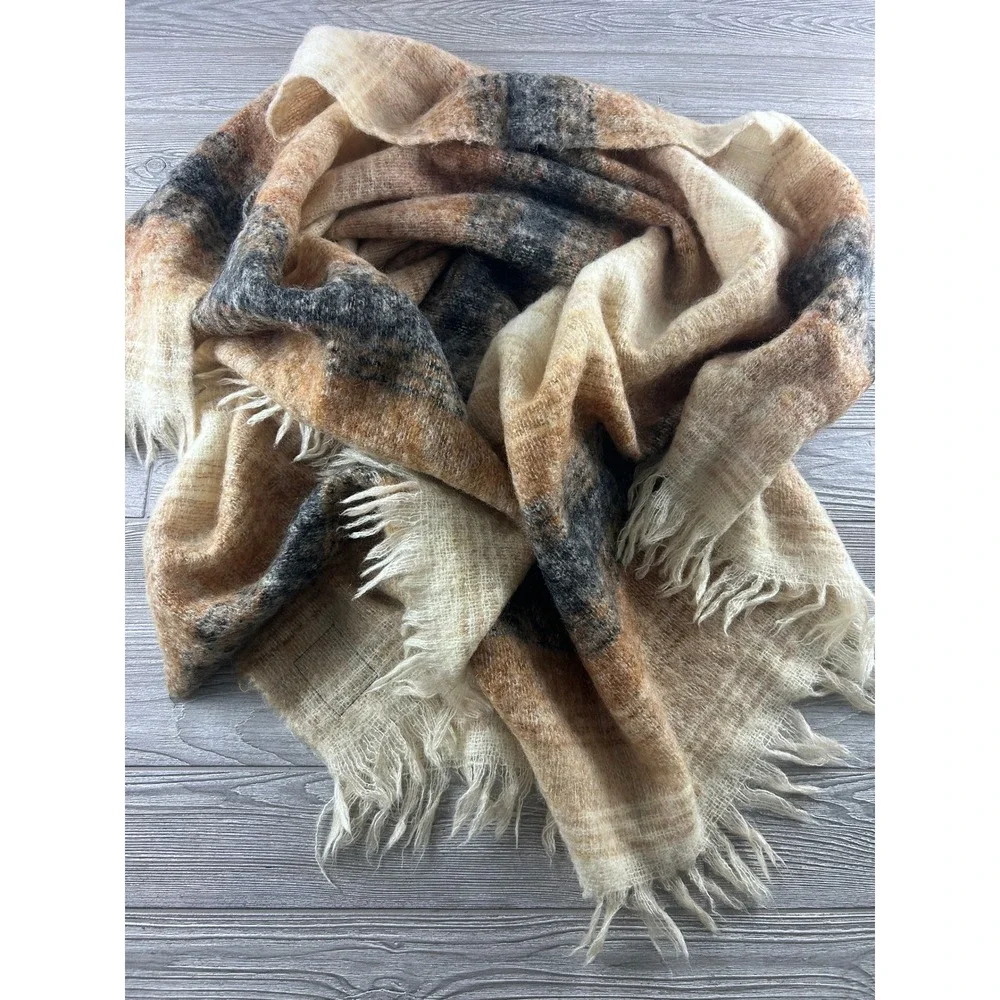 Dartington Hall Mohair Wool Throw Rug Blanket Scarf Striped England 46x68 1206